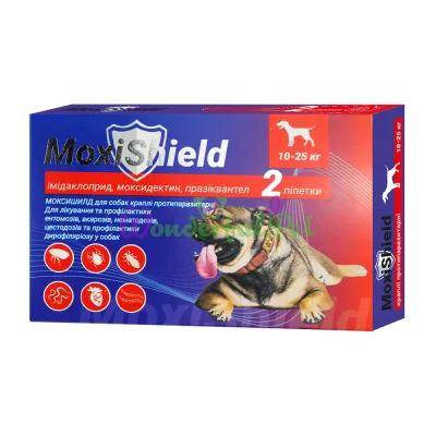 Краплі MoxiShield для собак 10–25 кг, 3,0 мл, 2 піпетки (імідаклоприд, моксидектин, празиквантел), 4 тижні