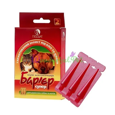 Barrier Super 2 Insecticidal Acaricide Drops for Cats and Dogs, 1 ml