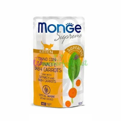 MONGE Supreme CAT WET Kitten Tuna Spinach Mini Carrots 80 g