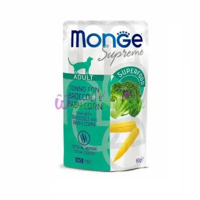 MONGE Supreme CAT WET Adult Tuna Broccoli Baby Corn Pouch 80 g