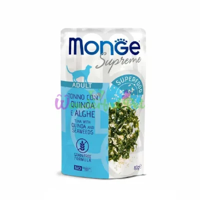 MONGE Supreme CAT WET Adult GF Tuna Quinoa Seaweeds Pouch 80 g