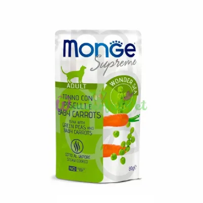 MONGE Supreme CAT WET Adult Tuna Baby Carrots Green Beans Pouch 80 g