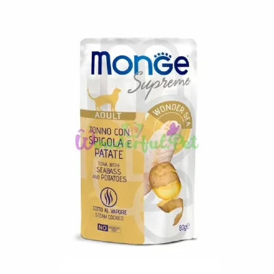 MONGE Supreme CAT WET Adult Tuna Seabass Potato Pouch 80 g