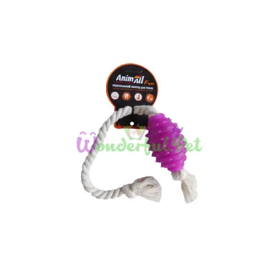 Игрушка для собак AnimAll Fun граната с канатом фиолетовая 8 см