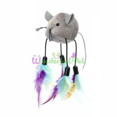 Nobleza Cat Toy Mouse with Trembling Colourful Feathers Grey 10 cm