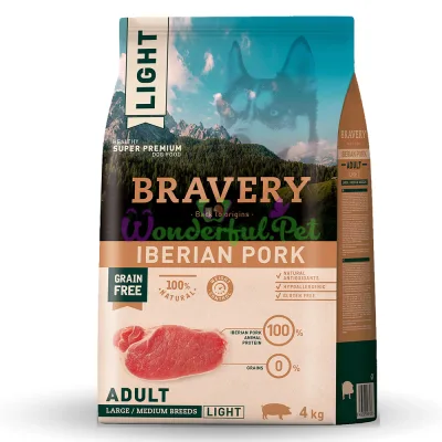 BRAVERY Iberian Pork Large Medium Adult LIGHT,сухий корм для дор.собак cередних и крупных пород,со свининою по -иберийськи Легка 4kg