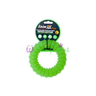 Игрушка люминесцентная для собак AnimAll Fun зеленое кольцо с шипами 12 см