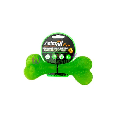 Игрушка люминесцентная для собак AnimAll Fun зеленая кость 15 см