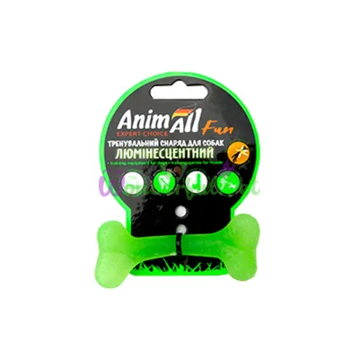 Игрушка люминесцентная для собак AnimAll Fun зеленая кость 8 см