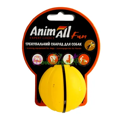 Игрушка для собак AnimAll Fun тренировочный мяч желтый 5 см