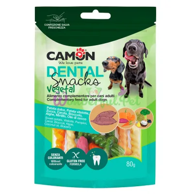 Snacks CAMON Dog Dental Snack Vegetal Knotted bones Sweet Potato Vegetables mix Blueberry 80 g