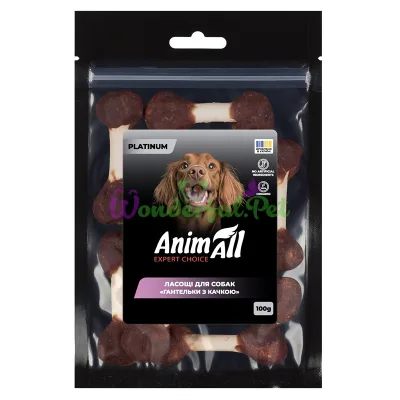 Ласощі AnimAll Dog Snacks PLATINUM гантельки з качкою 100 г