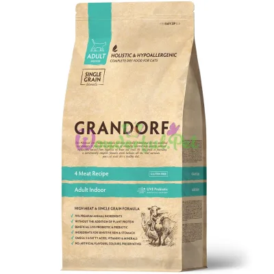 Grandorf Cat Indoor 4 Meat Dry Food for Adult Cats, 2 kg