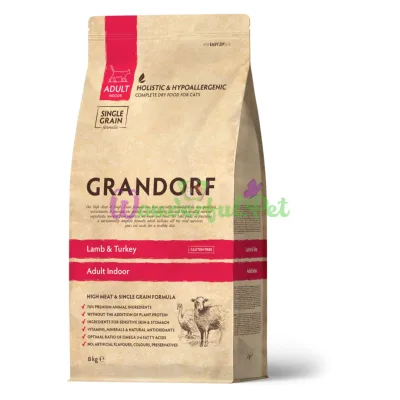 Grandorf Cat Indoor Lamb & Turkey Dry Food for Adult Cats, 8 kg