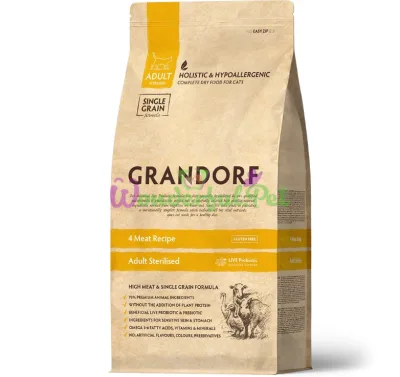 Grandorf Cat Sterilized 4 Meat Dry Food for Sterilised Cats, 0.4 kg
