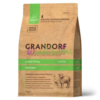Сухий корм Grandorf Dog Mini Adult Lamb & Turkey для дорослих собак дрібних порід з ягням та індичкою, 3 кг