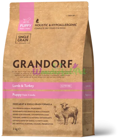 Grandorf Dog Puppy Lamb & Turkey Dry Food for Puppies, 1 kg