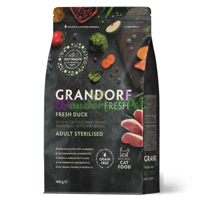 Grandorf Fresh Dry Food for Sterilised Cats, Duck and Sweet Potato, 0.4 kg