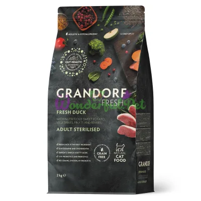 Grandorf Fresh Dry Food for Sterilised Cats, Duck and Sweet Potato, 2 kg