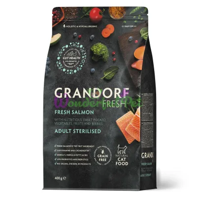 Grandorf Fresh Dry Food for Sterilised Cats Salmon with Sweet Potato, 0.4 kg