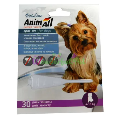 Капли AnimAll VetLine Spot-On от блох и клещей для собак весом 4-10 кг 2 мл