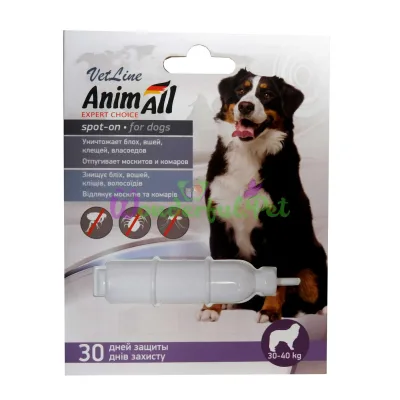 Капли AnimAll VetLine Spot-On от блох и клещей для собак весом 30-40 кг 8 мл