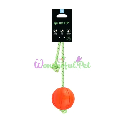 LIKER Lumi 7 - Ball for dogs of small and medium breeds with a cord that glows in the dark Orange 7 cm