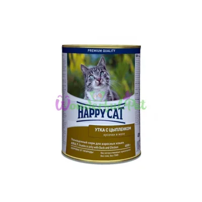 Консерва Happy Cat Dose Ente Huhn Gelee для взрослых кошек весом около 4 кг с уткой и цыпленком 400 г