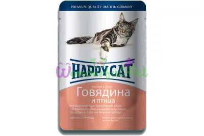 Влажный корм Happy Cat Rind Geflugel in Sosse для взрослых кошек кусочки в соусе с говядиной и птицей 100 г