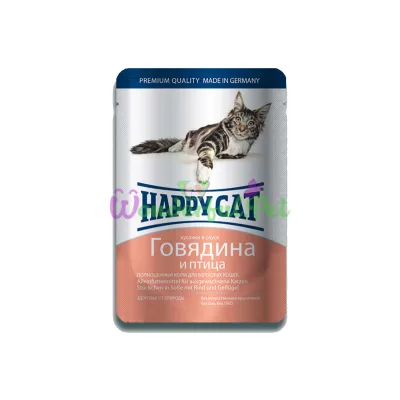 Влажный корм Happy Cat Rind Geflugel in Sosse для взрослых кошек кусочки в соусе с говядиной и птицей 100 г