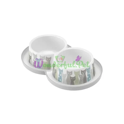 Двойная миска Moderna Double Trendy Dinner Maasai для кошек, 2 х 350 мл, серо-белая