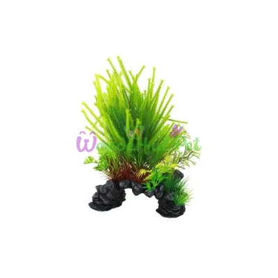 Искусственное растение Yusee Зеленые растения на скале 18x9x30см