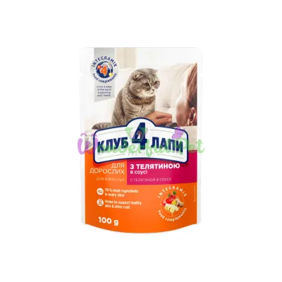 Влажный корм Клуб 4 Лапы Adult Premium для взрослых кошек с телятиной в соусе 100 г