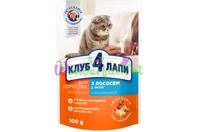 Влажный корм Клуб 4 Лапы Adult Premium для взрослых кошек с лососем в желе 100 г