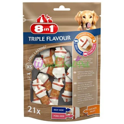 Лакомство для собак 8in1 Triple Flavour Кость прессованная 7 см, 294 г / 21 шт. (говядина и свинина)