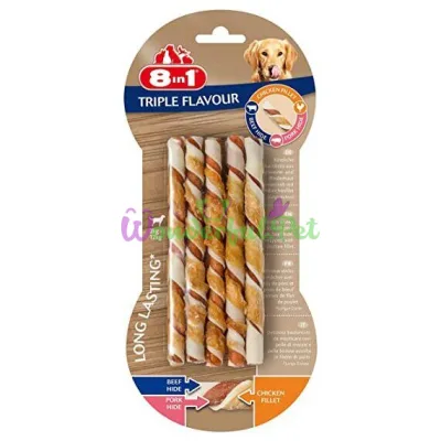 Лакомство для собак 8in1 Triple Flavour Палочка плетеная 13 см, 70 г / 10 шт. (говядина и свинина)