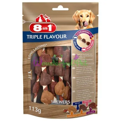 Лакомство для собак 8in1 Triple Flavour Skewers Палочка с мясом 13 см, 113 г / 6 шт. (говядина и свинина)