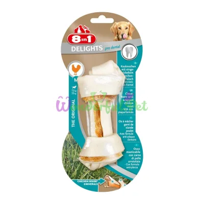 Лакомство для собак 8in1 Delights Кость для чистки зубов Pro Dental 14 см, 65 г (курица)