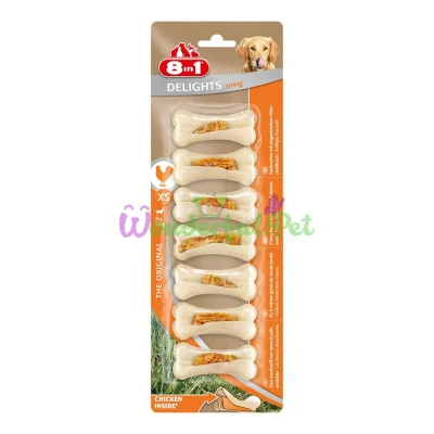 Лакомство для собак 8in1 Delights Кость прессованная Strong 7 см, 140 г / 7 шт. (курица)