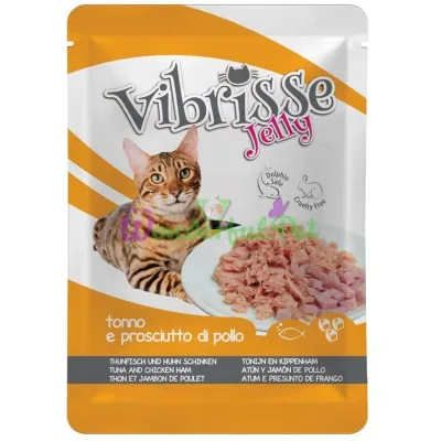 Пауч для кот. VIBRISSE JELLY, тунец куриная ветчина в желе, 70 г (18 шт. в упак.)
