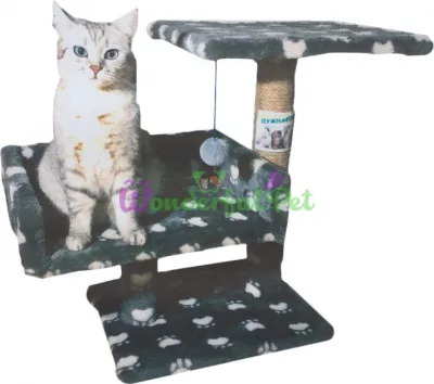 Pukhnastyky Two-Level Cat Scratcher with Sofa, Jute, Grey with Paws 30×38×50 cm