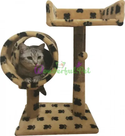 Pukhnastyky Cat Scratcher with Sofa and Tunnel, Jute, Beige with Paws 56×38 cm