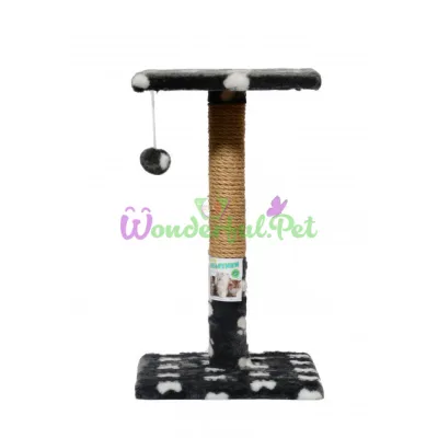 Когтеточка Пушистики с полкой (джут) серая с лапками 30 30 50 см.