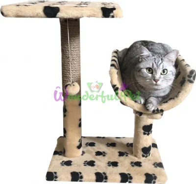Pukhnastyky Scratcher with Shelf & Half-Tunnel, Beige Paws 30x38x50