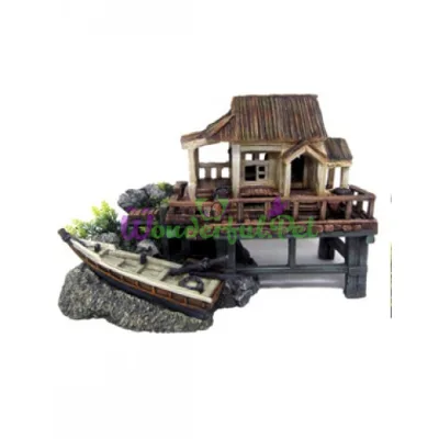 Декор в аквариум Croci Рыбацкая хижина и лодка 38x20x24.5 см керамика