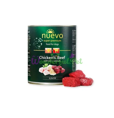 Консерва NUEVO Dog Puppy JUNIOR Chicken Beef Rice Ca 800 г