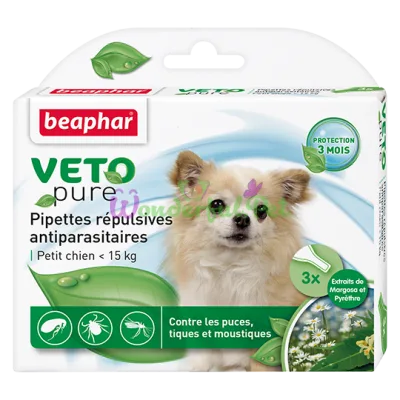 Beaphar Veto Pure Flea & Tick Drops for Dogs up to 15 kg, 3 pcs