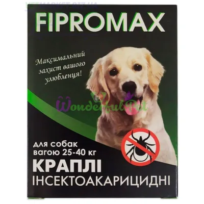 Капли FIPROMAX д середних собак вагою 25-40 кг,4,0 мл. 2 пип. уп.10шт (фипронил,пирипроксифен),защита от блох и клещей до 4тиж.