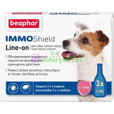 Капли от блох и клещей Beaphar IMMO Shield для собак от 1-15 кг цена за упаковку 3 шт