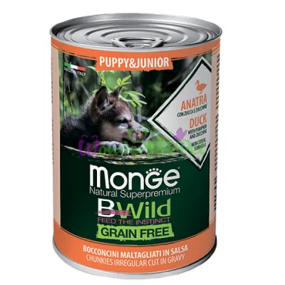 MONGE DOG WET BWILD Puppy Junior Duck Grain-Free Tin 400 g